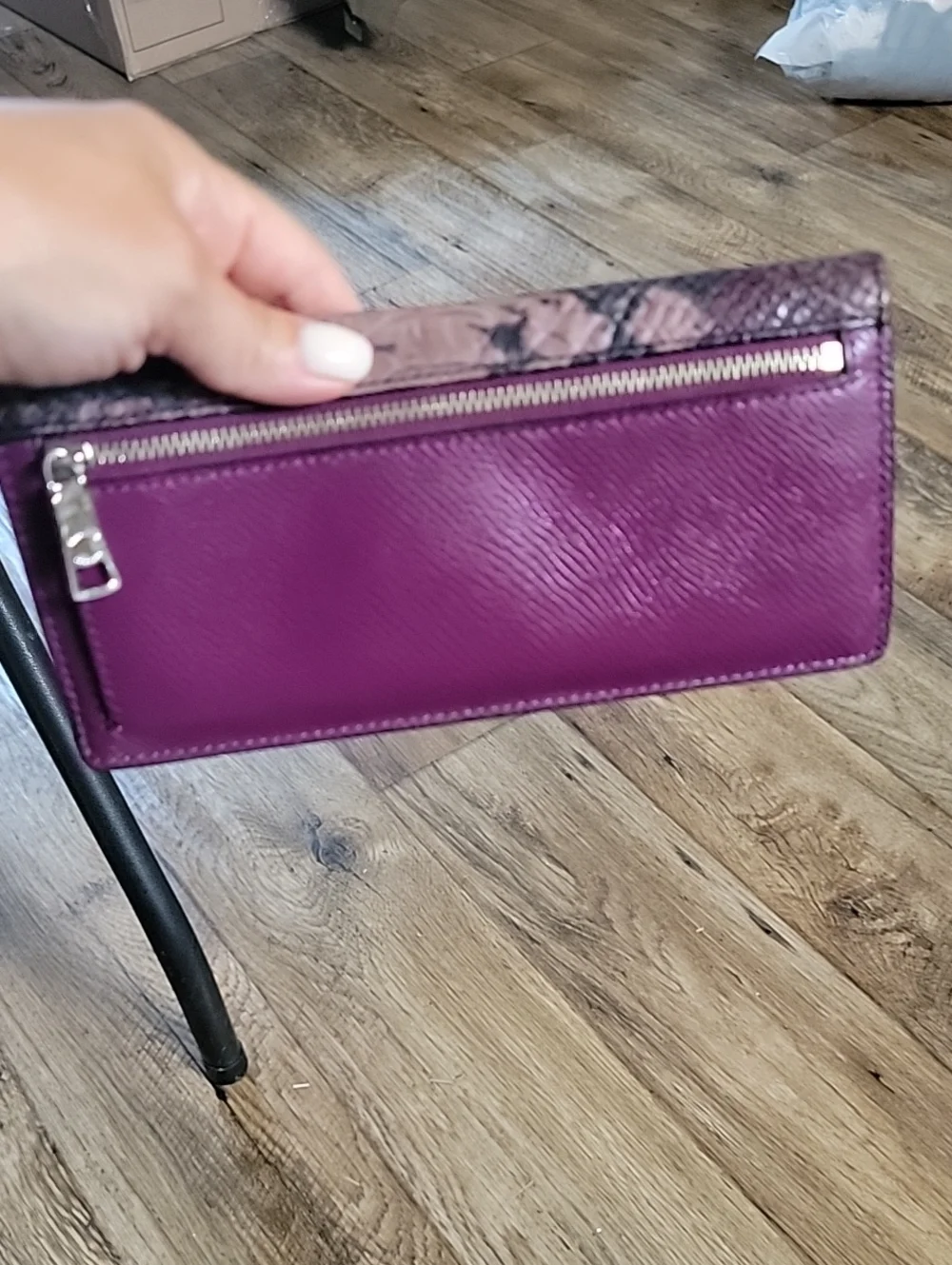 Coach Plum Leather Continental Wallet with Python-Print Envelope Style